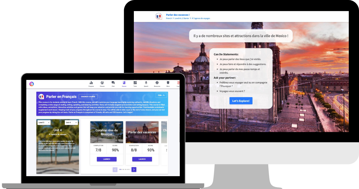 French-New-look French course on a laptop