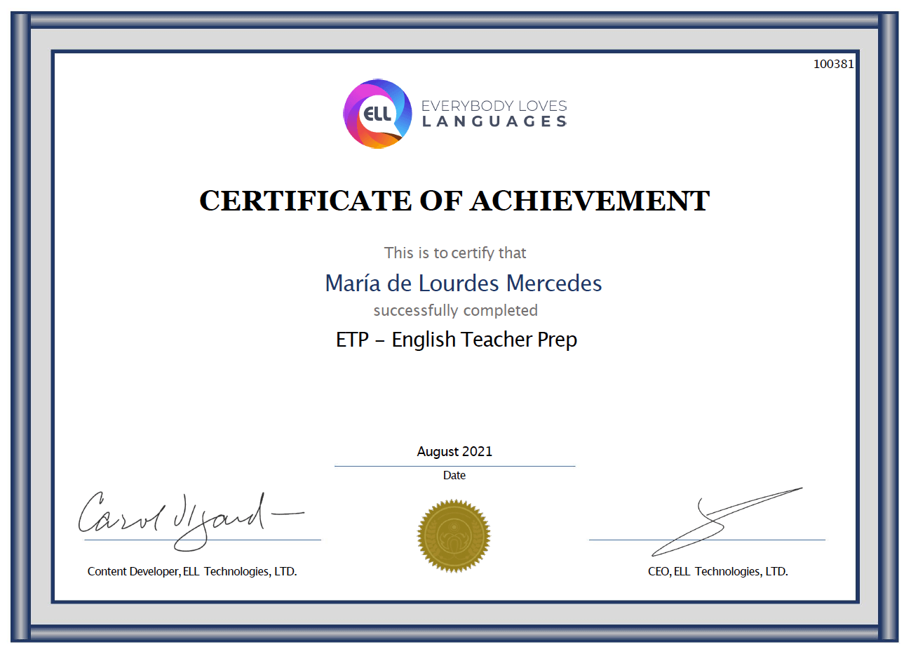 ETP Certificate